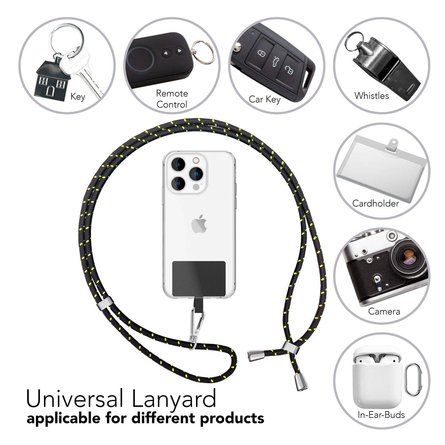 Universal Handykette zum Umhängen mit Pad & Karabiner-Haken für Smartphone Hülle Schwarz Grün-3