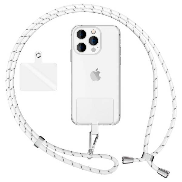 Universal Handykette zum Umhängen mit Pad & Karabiner-Haken für Smartphone Hülle Weiß Grau