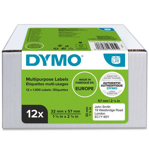 Dymo Etiketten, Mehrzweck, leicht ablösbar, 57x32 mm, Vorteilspack (12 x