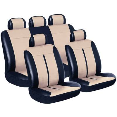 Eufab 28289 Buffalo Sitzbezug 11teilig Kunstleder Schwarz, Beige Rücksitz, Fahrersitz, Beifahrersitz