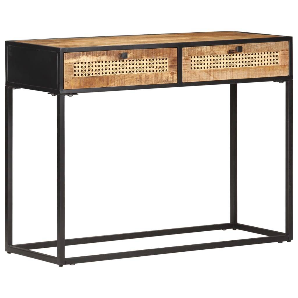 vidaXL Konsolentisch 100x35x75 cm Raues Mangoholz und Rohrgeflecht-0
