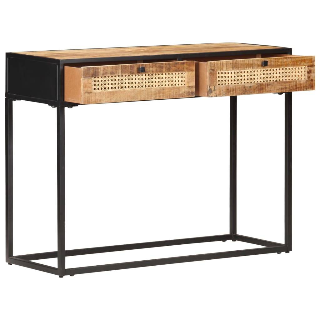 vidaXL Konsolentisch 100x35x75 cm Raues Mangoholz und Rohrgeflecht-1