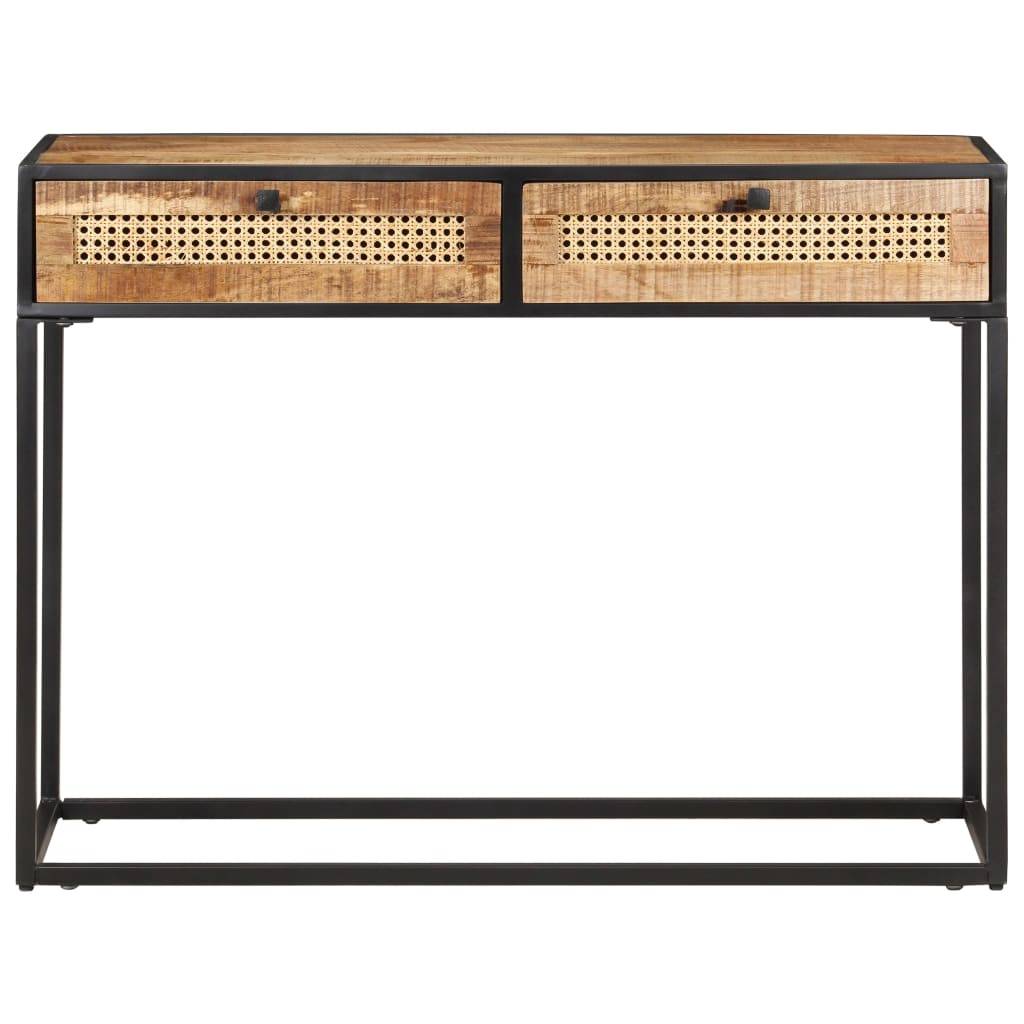 vidaXL Konsolentisch 100x35x75 cm Raues Mangoholz und Rohrgeflecht-2