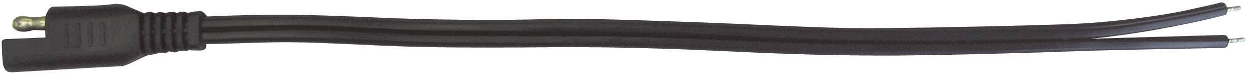 Schwarzes Kabel mit Stecker, geeignet für elektronische Geräteanschlüsse, vor weißem Hintergrund.