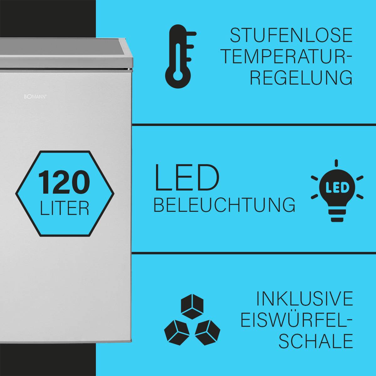 Bomann Kühlschrank KS 2194.1 Edelstahl-Optik, 120 Liter, LED-2