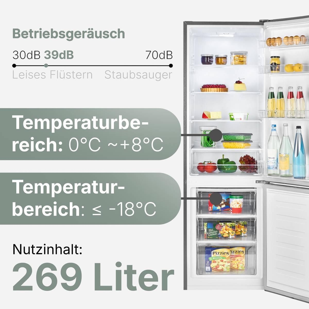 Bomann Kühl-/Gefrierkombination KG 184.2 Edelstahl-Optik, 269 L-4