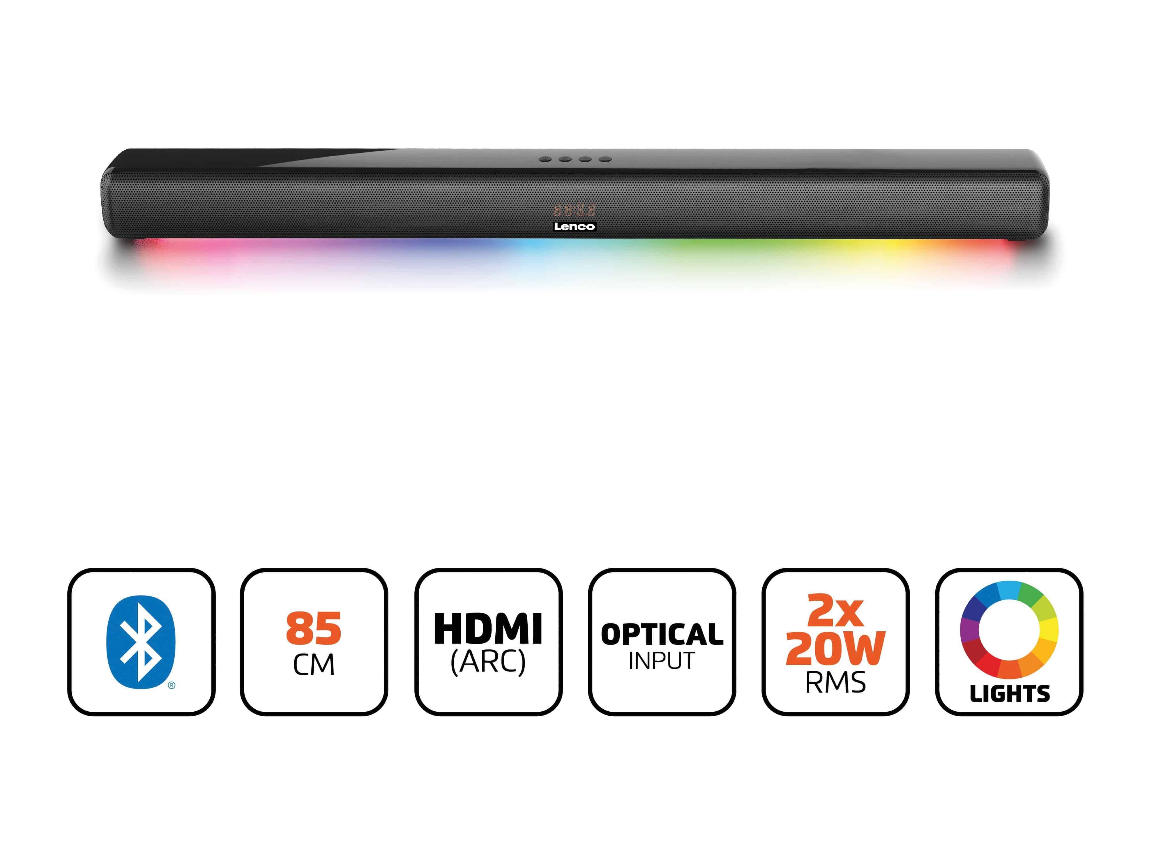 Symbolbild für Lenco Soundbar SB-042LEDBK schwarz, 40w, HDMI, BT, LED licht
