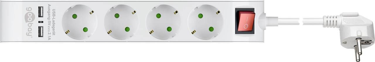 Goobay 55481 Steckdosenleiste mit USB-A Buchse & Schalter 4 fach Steckdose mit Überspannungsschutz 1,4 m Kabel Weiß-0