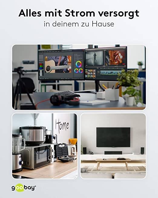 Goobay 38840 Steckdosenleiste mit 45° Buchsen 3500W 6er Mehrfachsteckdose 6 fach Steckdose Schutzkontakt 5m Kabel Weiß-5