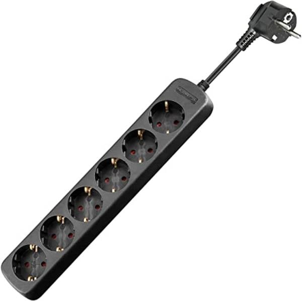Goobay 38839 Steckdosenleiste mit 45° Buchsen 3500W 6er Mehrfachsteckdose 6fach Steckdose Schutzkontakt 5m Kabel Schwarz