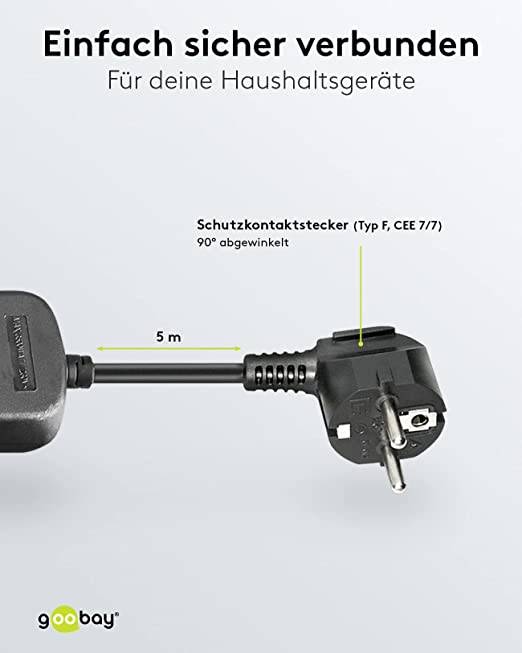 Goobay 38839 Steckdosenleiste mit 45° Buchsen 3500W 6er Mehrfachsteckdose 6fach Steckdose Schutzkontakt 5m Kabel Schwarz-2