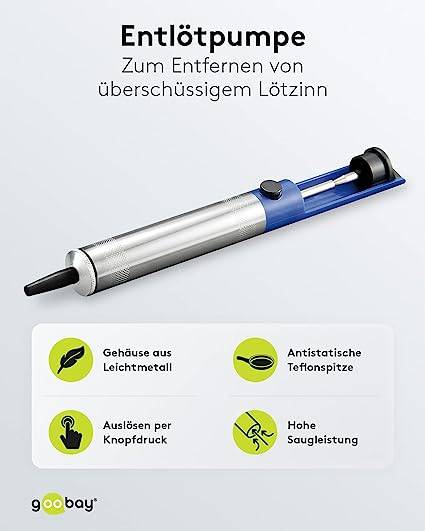 Goobay 51204 Entlötpumpe zum Entlöten & Lötabsaugung antistatische Lötpumpe Entlötsaugpumpe als Lötzinn Entferner Pumpe-1