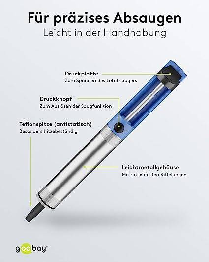 Goobay 51204 Entlötpumpe zum Entlöten & Lötabsaugung antistatische Lötpumpe Entlötsaugpumpe als Lötzinn Entferner Pumpe-2