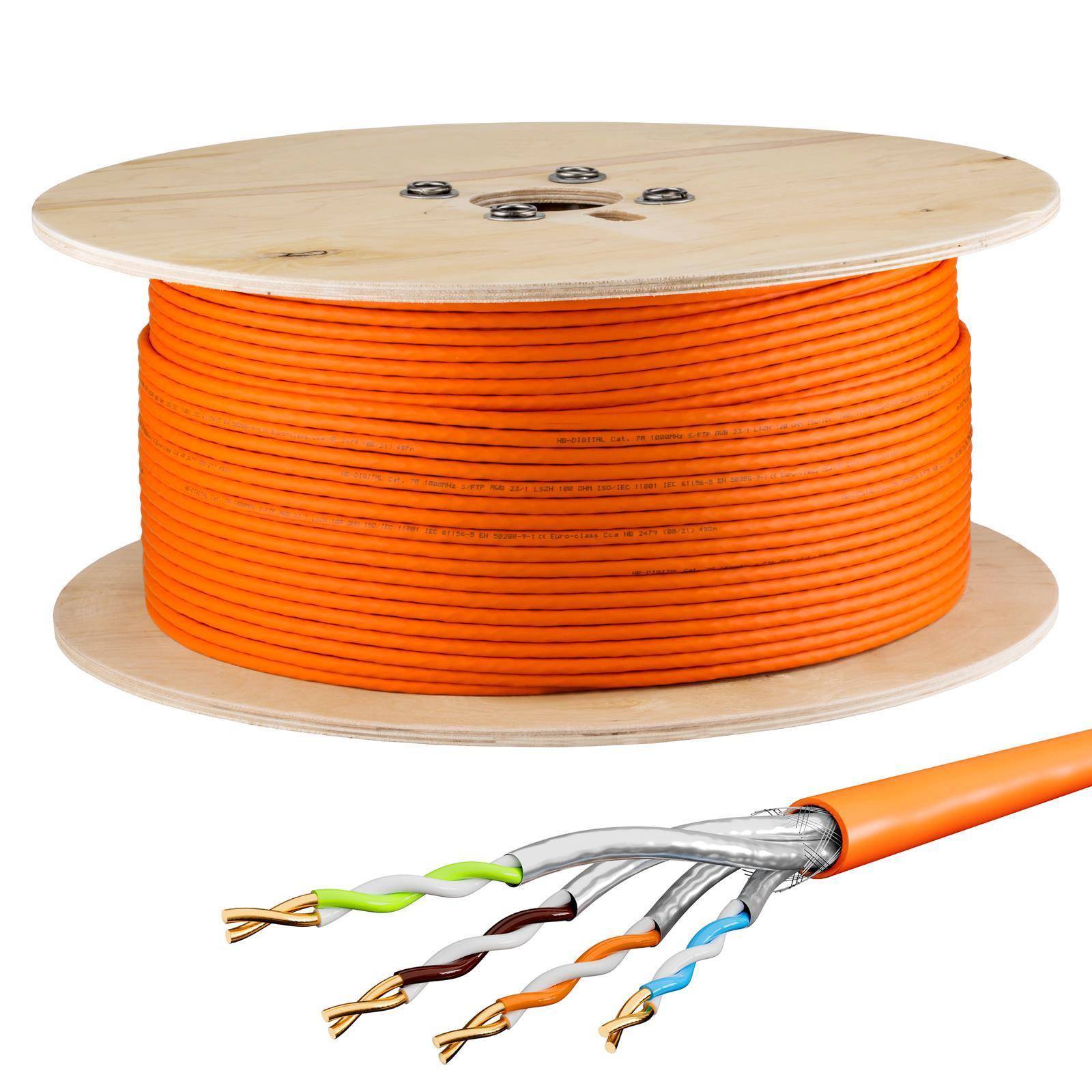 hb-digital CAT 7a Netzwerkkabel Verlegekabel 500m Installationskabel S/FTP AWG23 LSZH orange-1