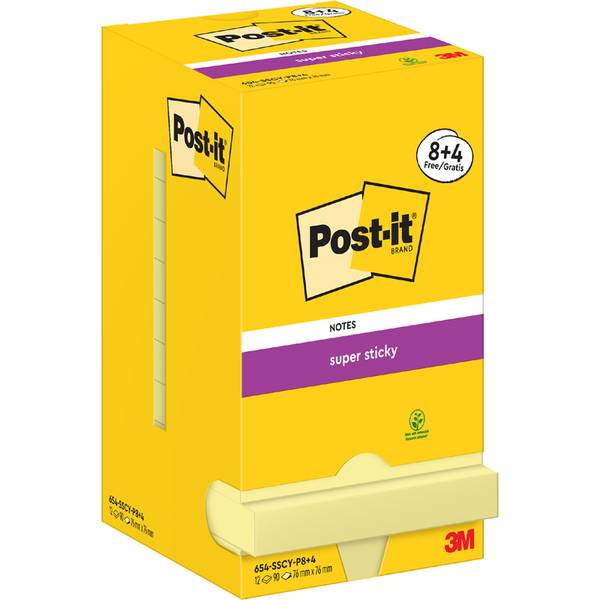 3M - Super Sticky Haftnotizen extrastark gelb 8 Blöcke+ GRATIS 4
