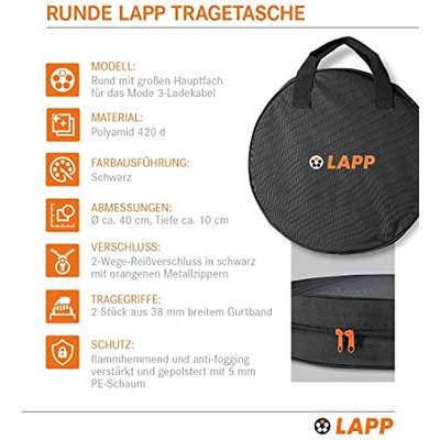 LAPP 64699 Kabeltasche für Mode 3 Ladekabel EV gepolsterte Tasche Kabel Organizer für Hybrid- & Elektroauto Schwarz-1