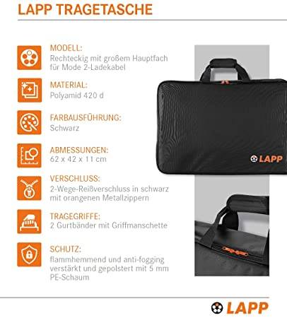 LAPP 64709 Tasche für mobile Ladestation Basic & Universal gepolsterte Kabeltasche Organizer für EV Ladekabel Mode 2-1