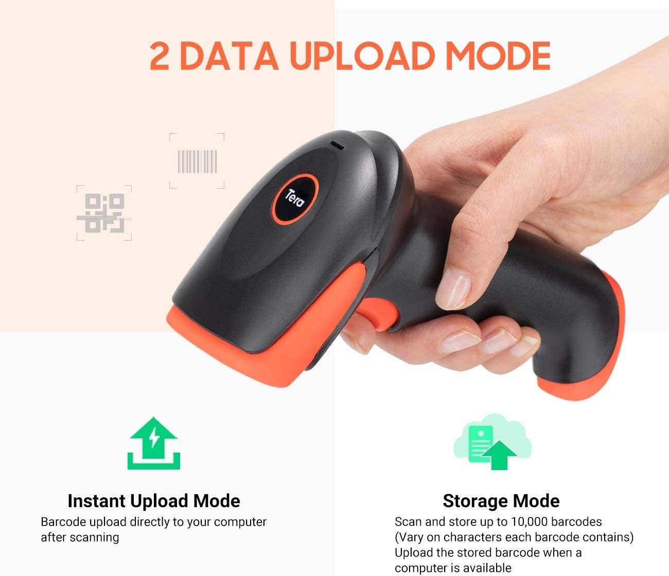 Tera Pro Bluetooth Barcode Scanner QR Code 2.4GHz Wireless USB Connected HW0002-O-5