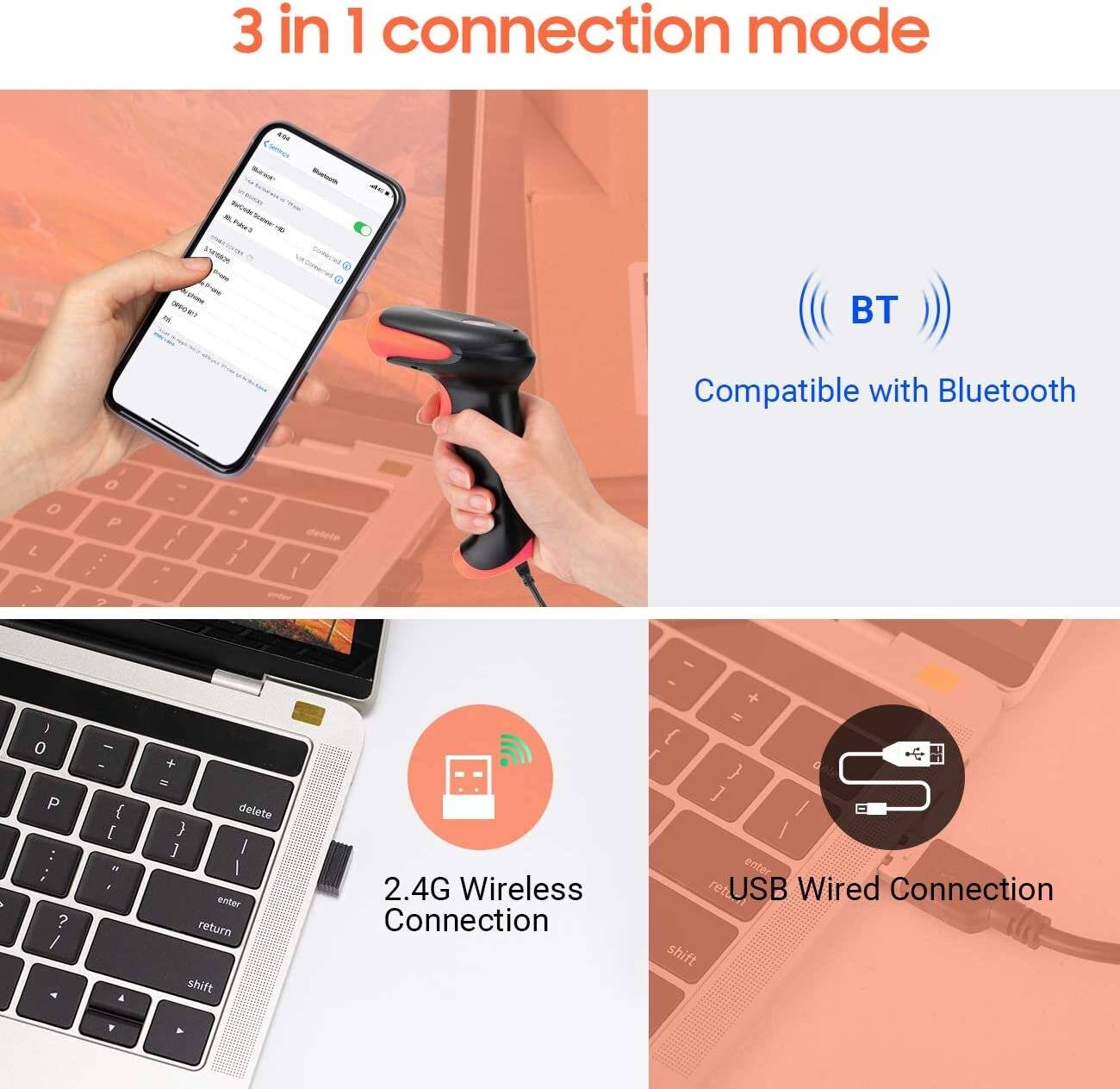 Tera Pro Bluetooth Barcode Scanner QR Code 2.4GHz Wireless USB Connected HW0002-O-1