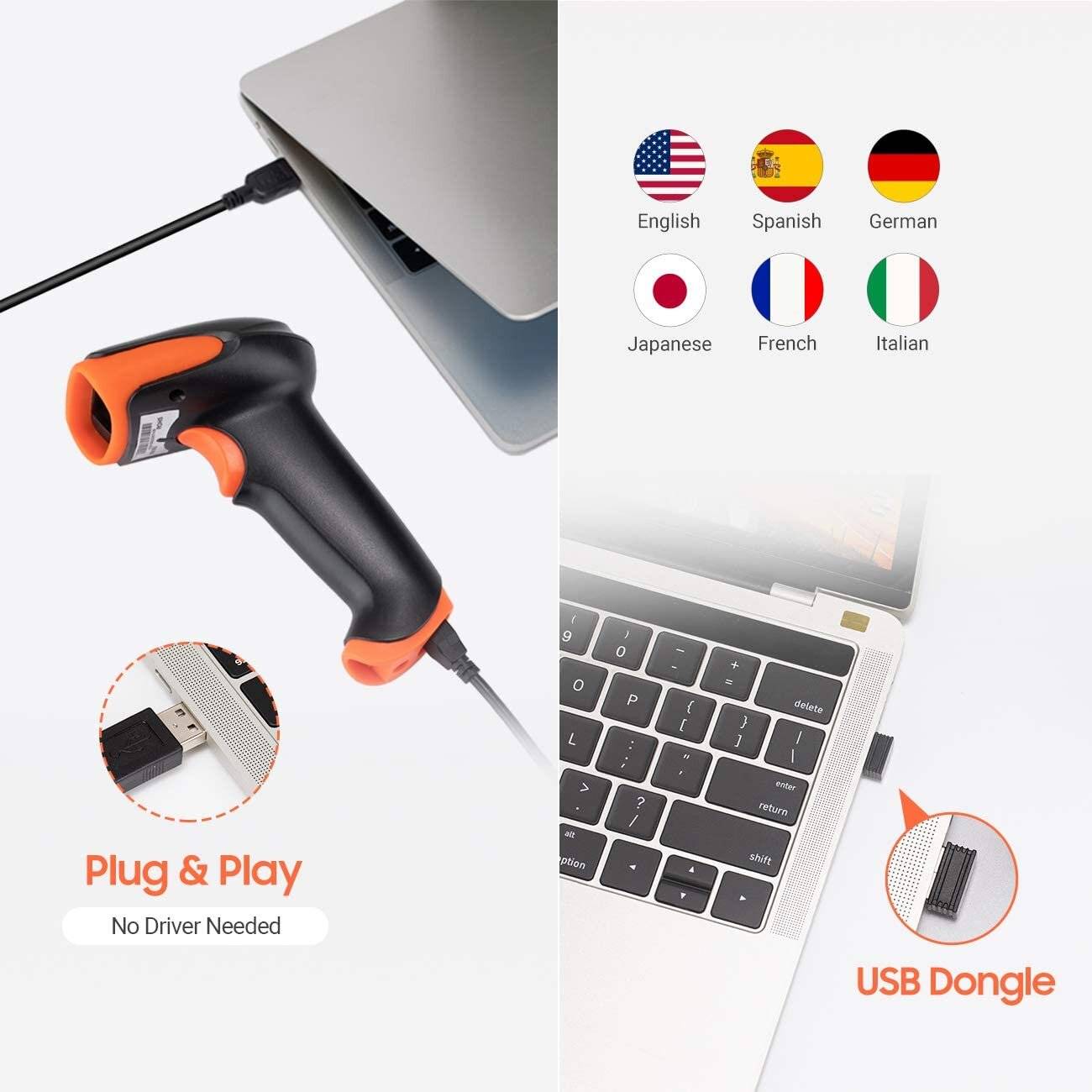 Tera Pro Bluetooth Barcode Scanner QR Code 2.4GHz Wireless USB Connected HW0002-O-3