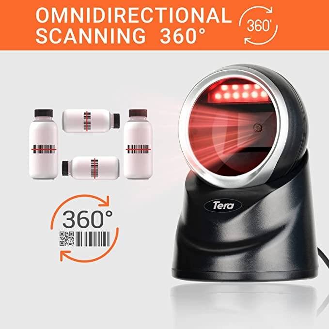 Tera Pro 2D QR Desktop Barcode Scanner Omnidirektional Scankopf USB Wired Handsfree Modell 9100-2