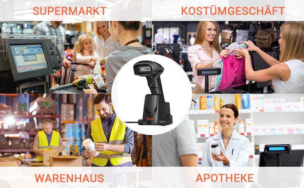 Tera D6100 1D 2D QR Wireless 2,4 GHz Barcodescanner Kabelloses Barcode-Lesegerät mit Ladeschale-5