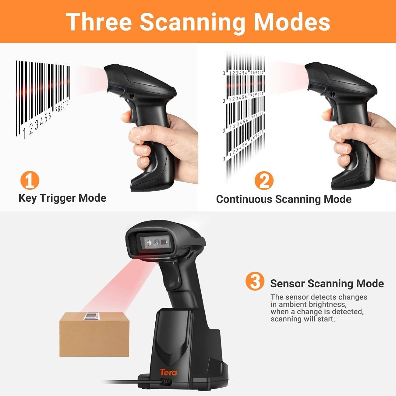 Tera D6100 1D 2D QR Wireless 2,4 GHz Barcodescanner Kabelloses Barcode-Lesegerät mit Ladeschale-4