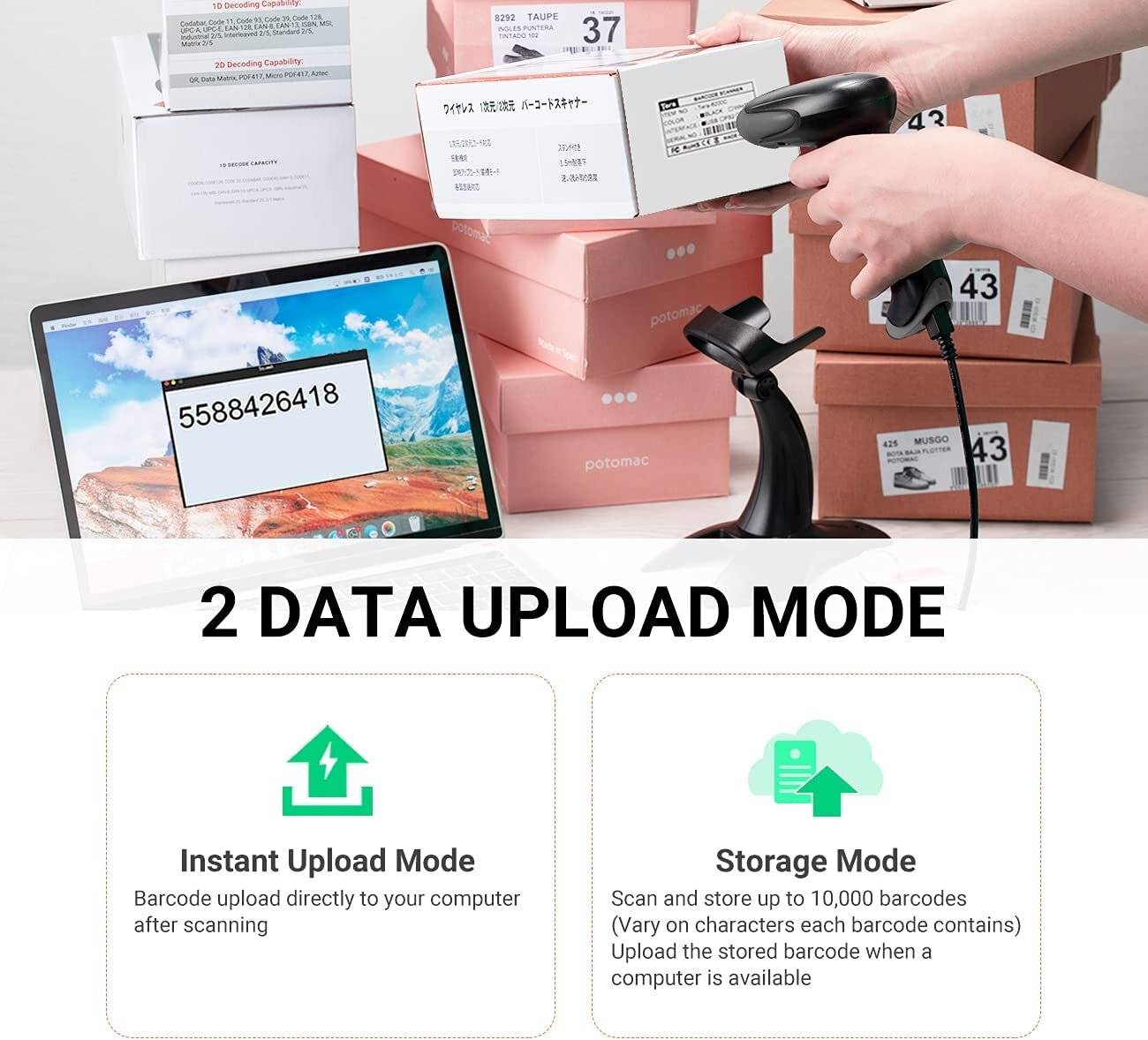 Tera Barcode Scanner 2.4 GHz/Bluetooth/USB 2000mAh Akku /Kabel/Ständer, HW0002 Grau-5
