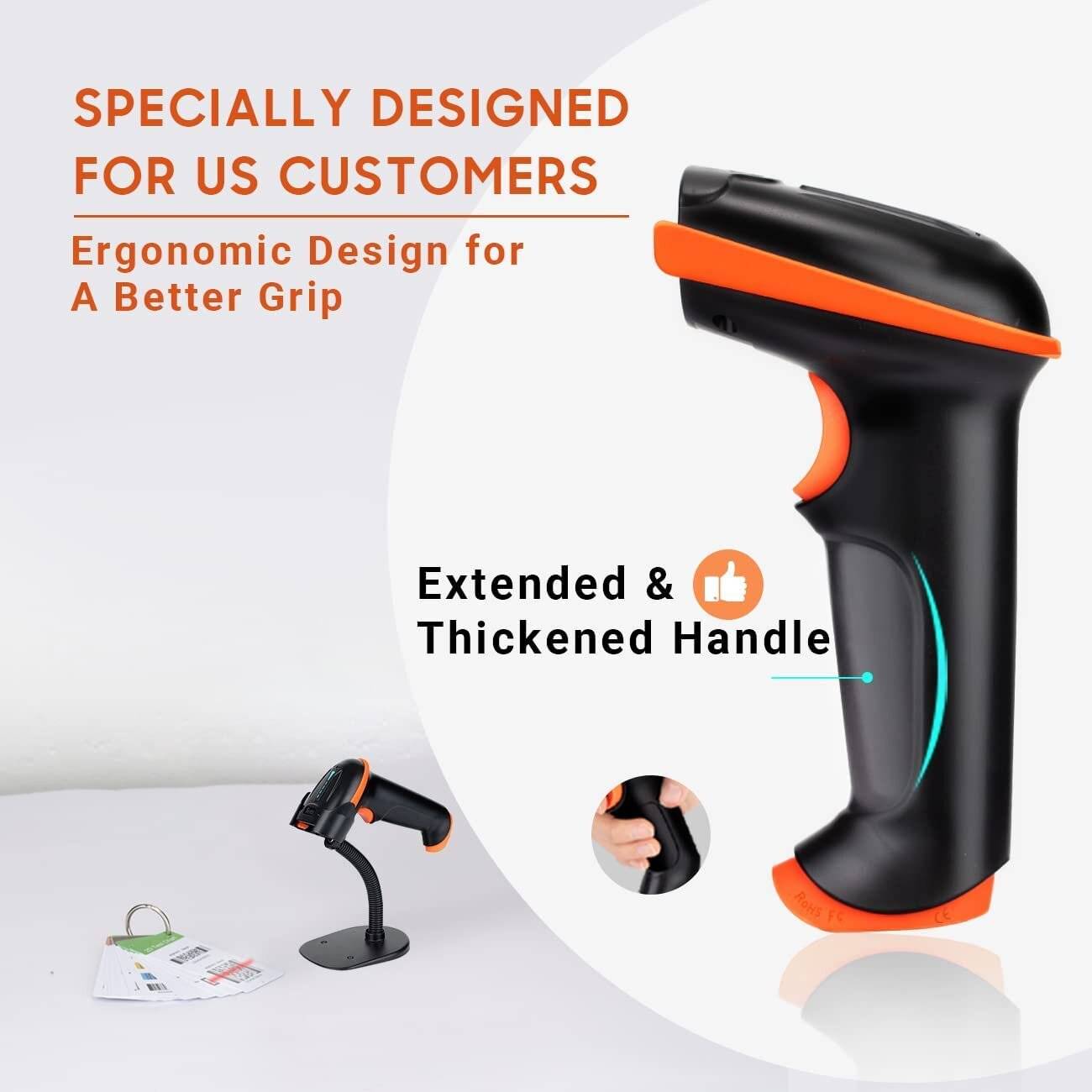 Tera Barcode Scanner 1D 2D QR Kabellos 2,4 GHz USB 2,0 Handscanner Ständer D5100-3
