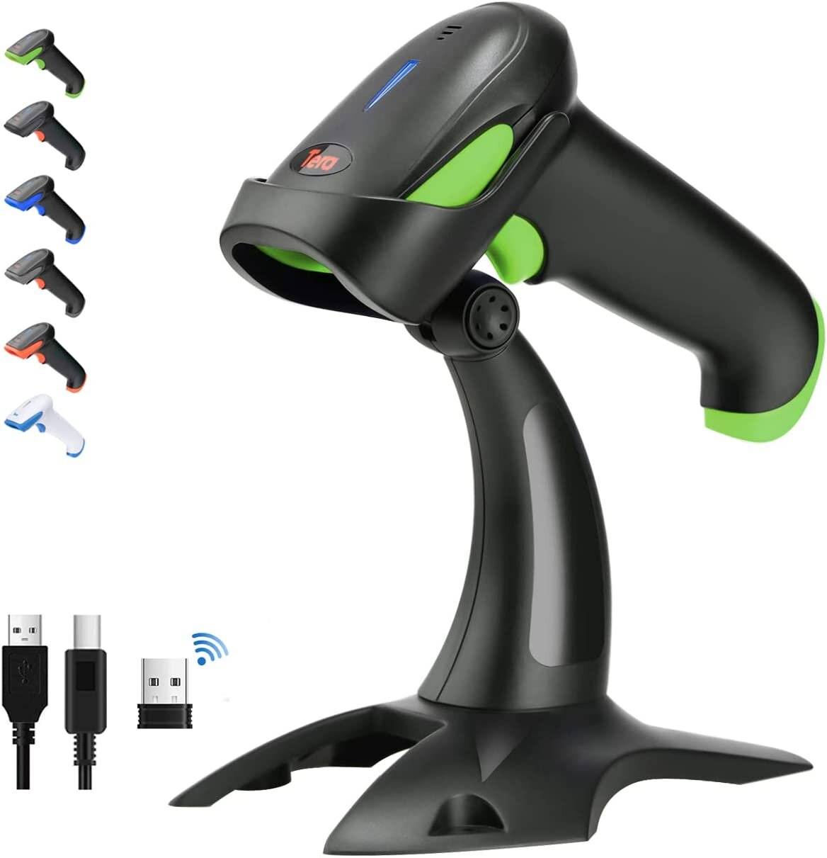 Tera Barcode Scanner 2D 1D Wireless 2.4 GHz/Bluetooth/USB 2000mAh Akku Kabel Ständer HW0002 Grün-0