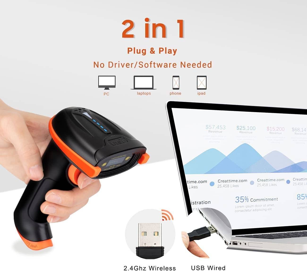 Tera Kabelloser Handheld-Barcode-Scanner 1D Wireless USB Akku 2000mAh Modell 5100 Orange-3