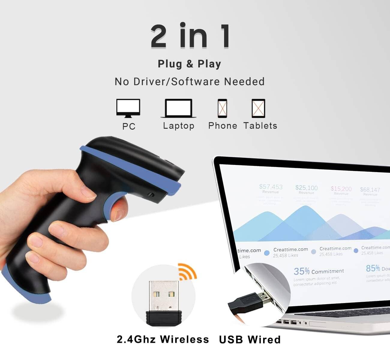 Tera Barcode Scanner D5100 2D Wireless Barcode Scanner Keil blau-2
