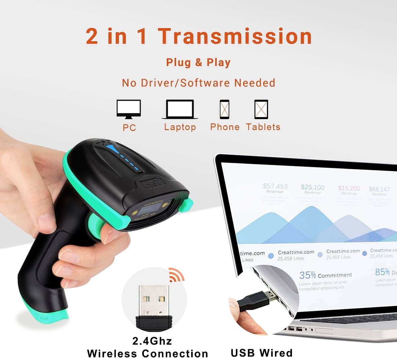 Tera Kabelloser Barcodescanner Handheld 1D Wireless USB Akku 2000mAh Modell 5100 Dunkelblau-3