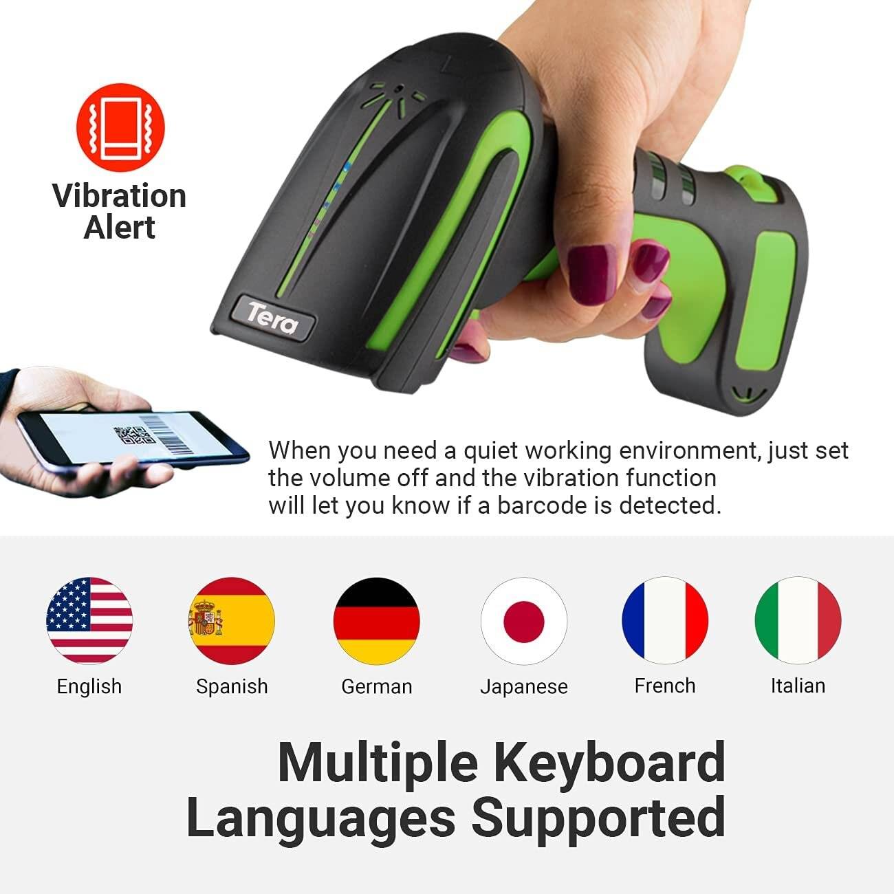 Tera Pro 8100 3-in-1 Kabellos QR 2D 1D Bluetooth Kabellos & Kabelgebunden Barcode Scanner Grün-5
