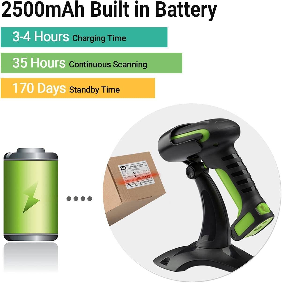 Tera Pro 8100 3-in-1 Kabellos QR 2D 1D Bluetooth Kabellos & Kabelgebunden Barcode Scanner Grün-2
