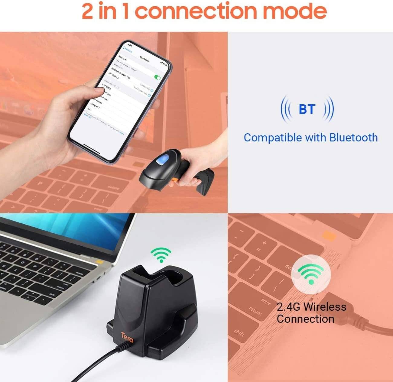 Tera Pro Barcodescanner QR 2D 1D Bluetooth2,4G mit USB Ladestation HW0007 Orange-1