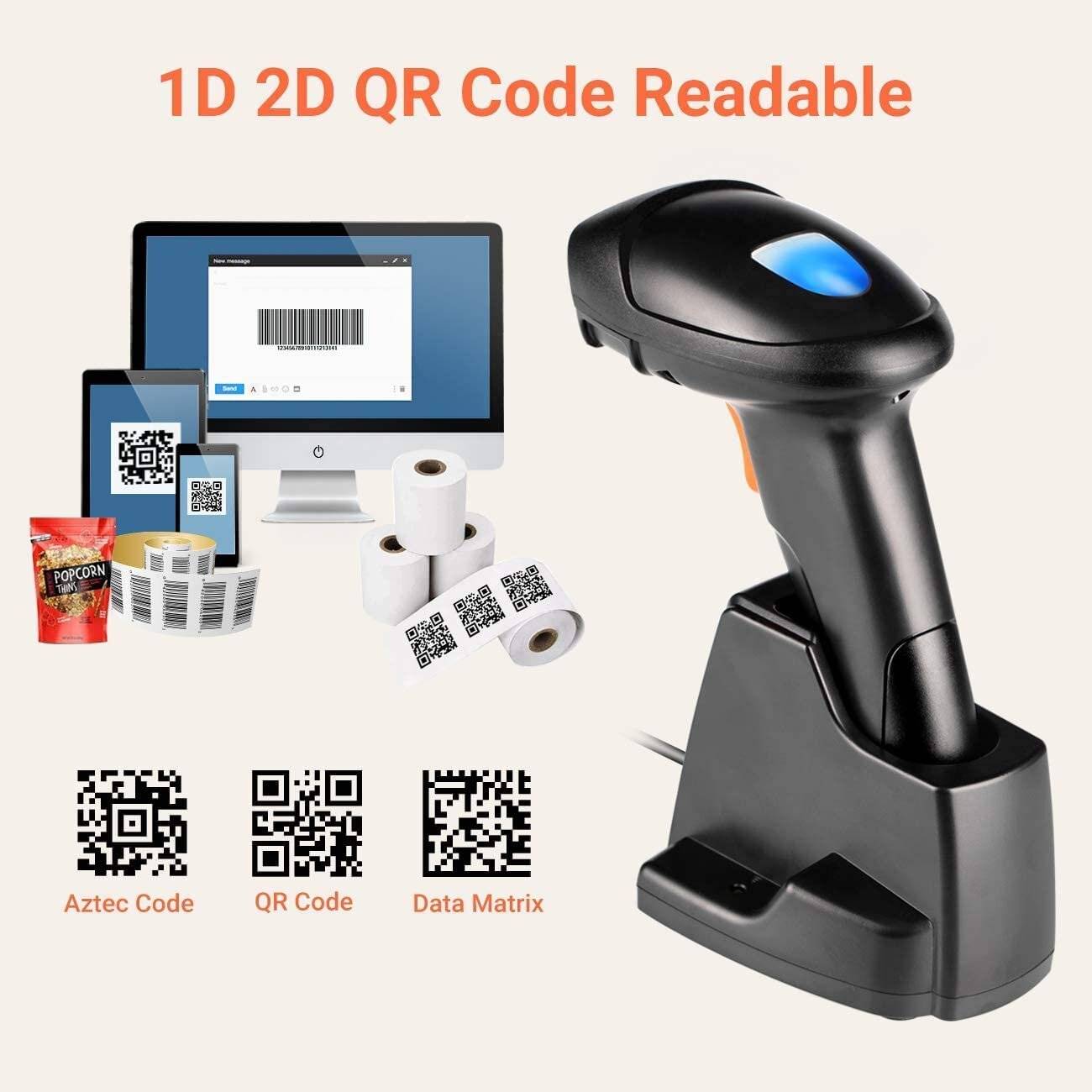 Tera Pro Barcodescanner QR 2D 1D Bluetooth2,4G mit USB Ladestation HW0007 Orange-3