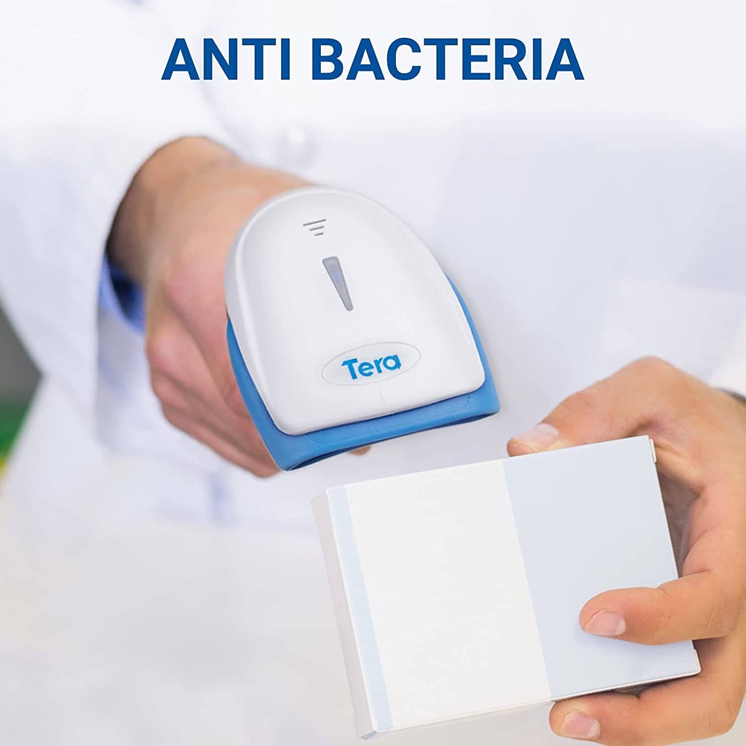 Tera Barcode Scanner 2.4 GHz/Bluetooth/USB 2000mAh Akku /Kabel/Ständer, HW0002 Weiß und Blau-1