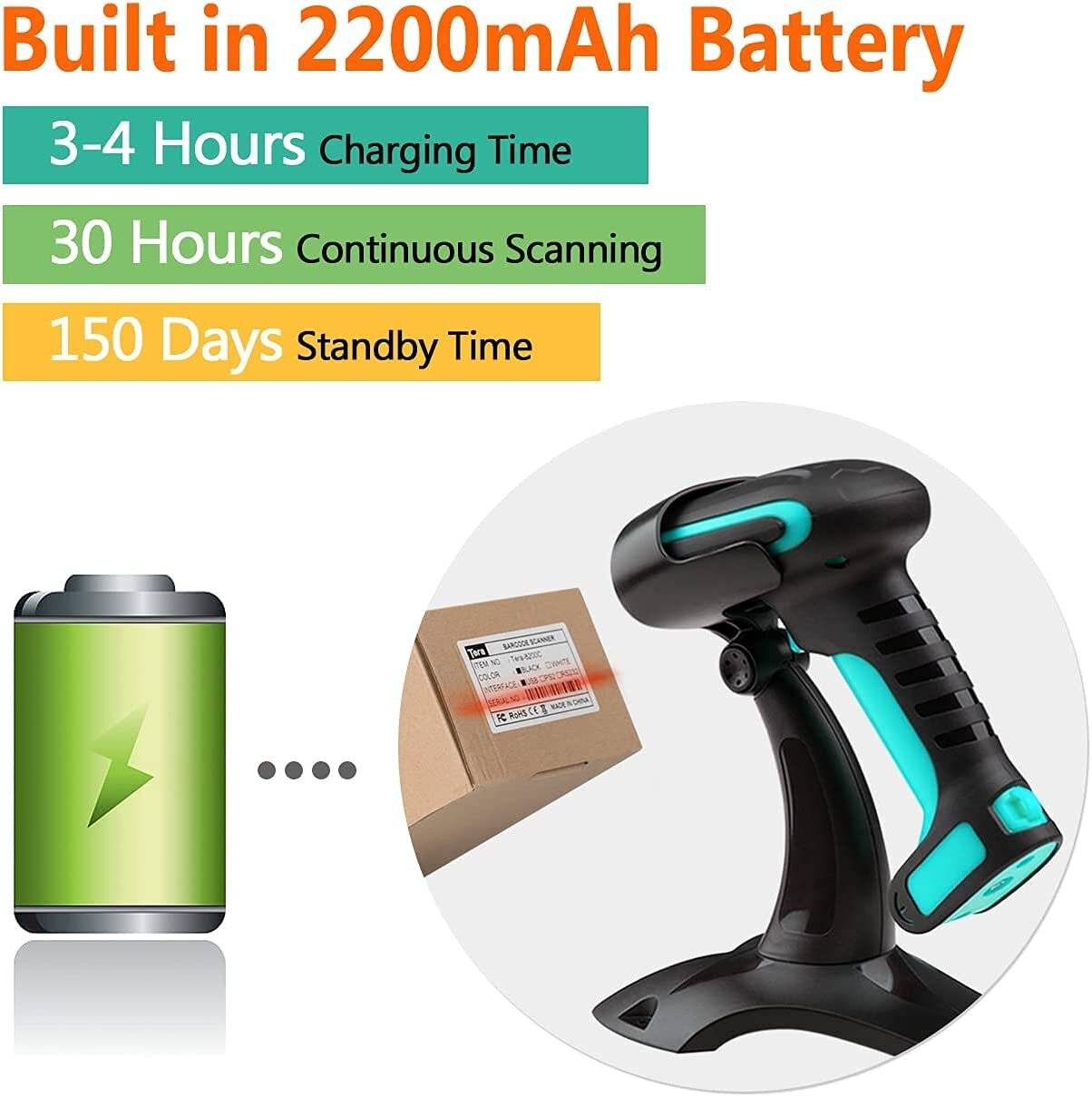 Tera Pro Barcodescanner QR 2D 1D Bluetooth 2,4G Kabelgebunden USB-C 1D 2500mAh Ständer 8100 Blau-5
