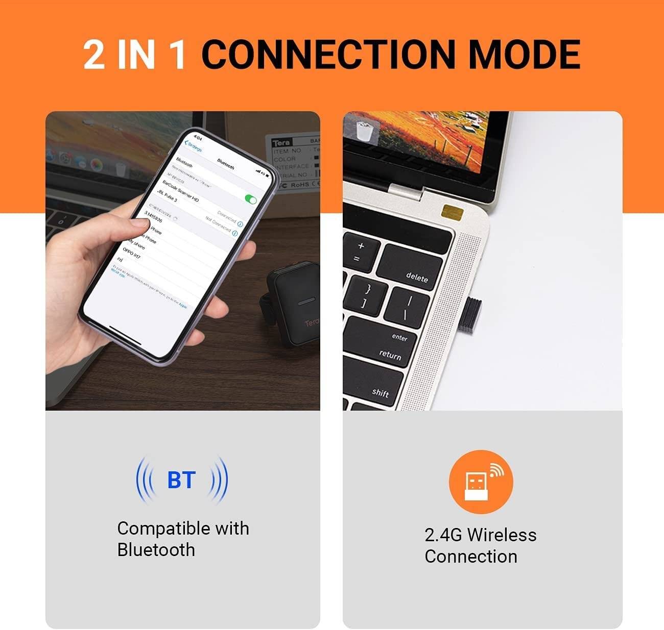Tera Pro Barcodescanner QR 2D 1D Bluetooth 2,4G Kabelgebunden USB-C 1D 2500mAh Ständer 8100 Blau-2