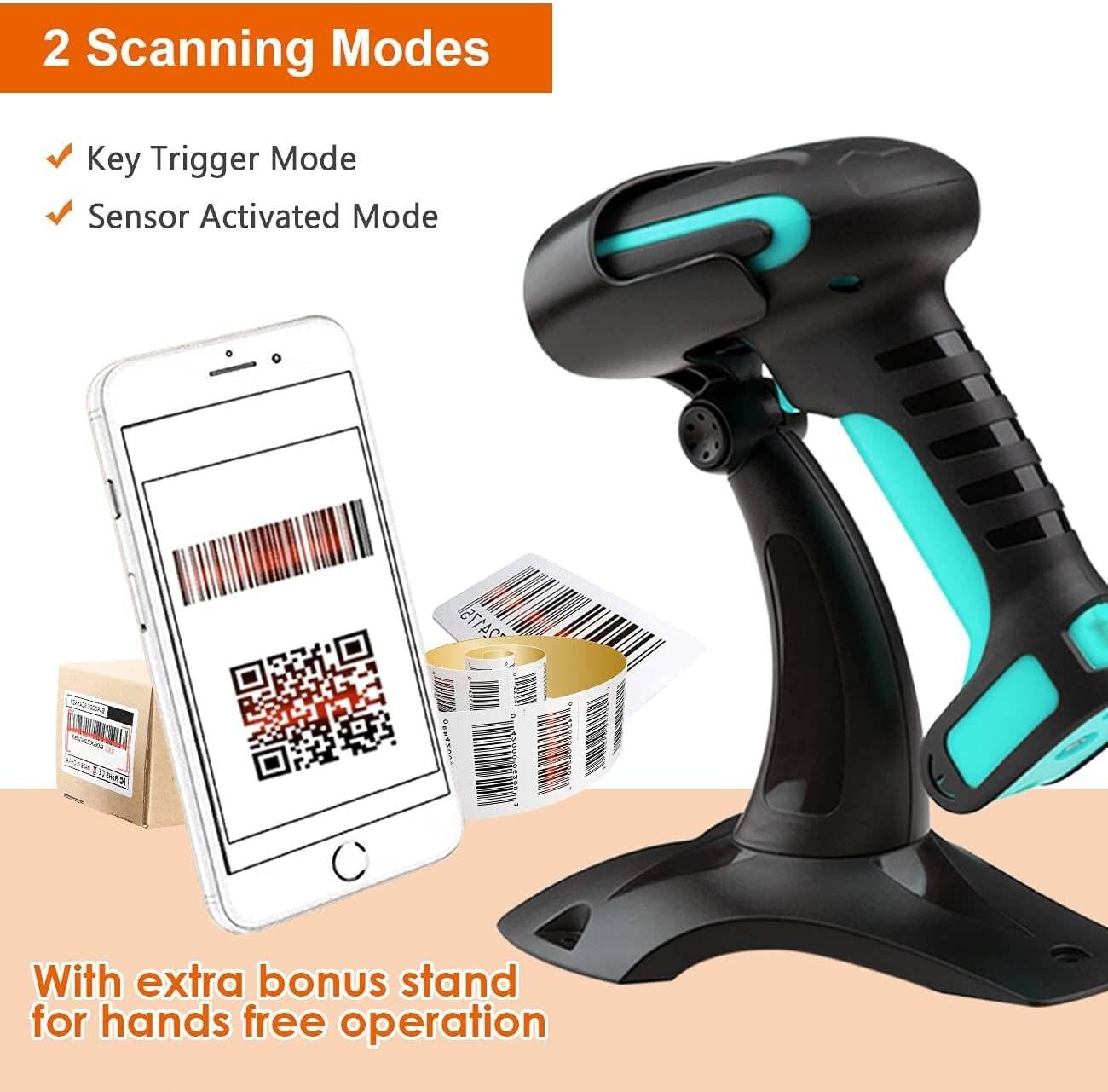 Tera Pro Barcodescanner QR 2D 1D Bluetooth 2,4G Kabelgebunden USB-C 1D 2500mAh Ständer 8100 Blau-4