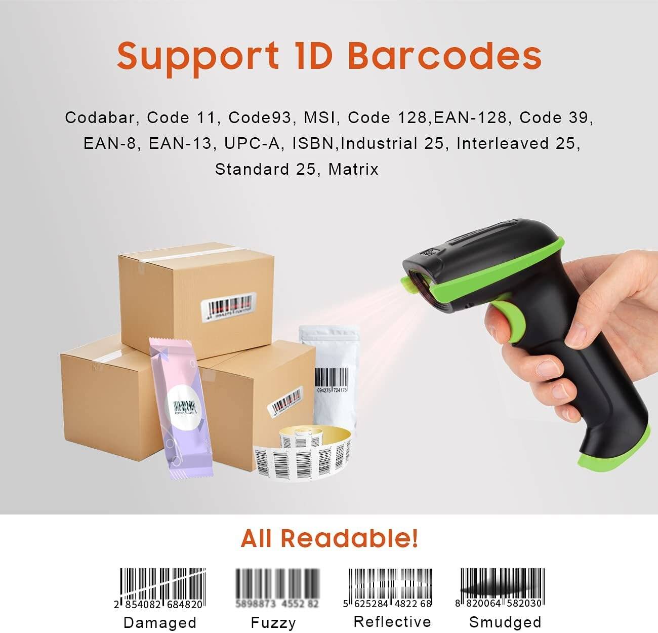 Tera Kabelloser Barcodescanner Handheld 1D Laser Wireless und USB Akku 2000mAh Modell 5100 Grün-2
