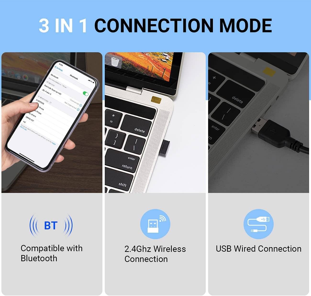 Tera Barcode Scanner 2D 1D Bluetooth USB Kabelgebunden 2000mAh Akku /Kabel/Ständer, HW0002 Blau-1