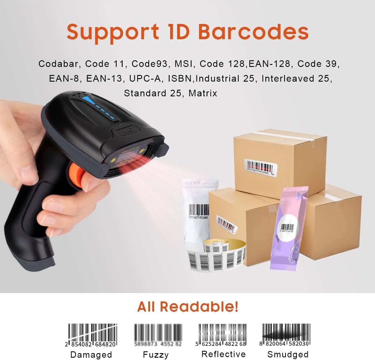 Tera Kabelloser Barcodescanner Handheld 1D Laser Wireless und USB Akku 2000mAh Modell 5100 Grau-4