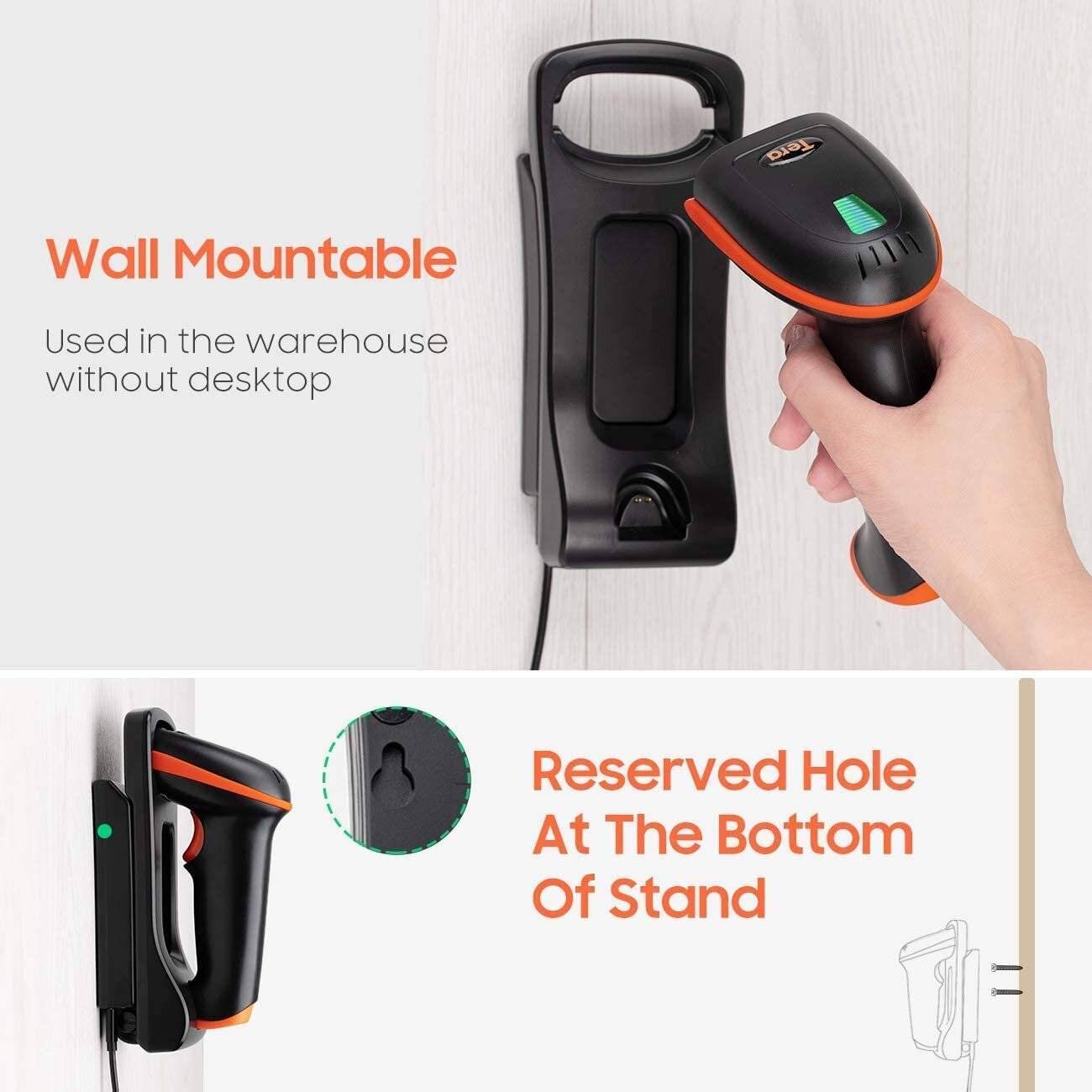 Tera Barcode Scanner 1D 2D QR Kabellos 2,4 GHz USB Handscanner, D5100-CR-1