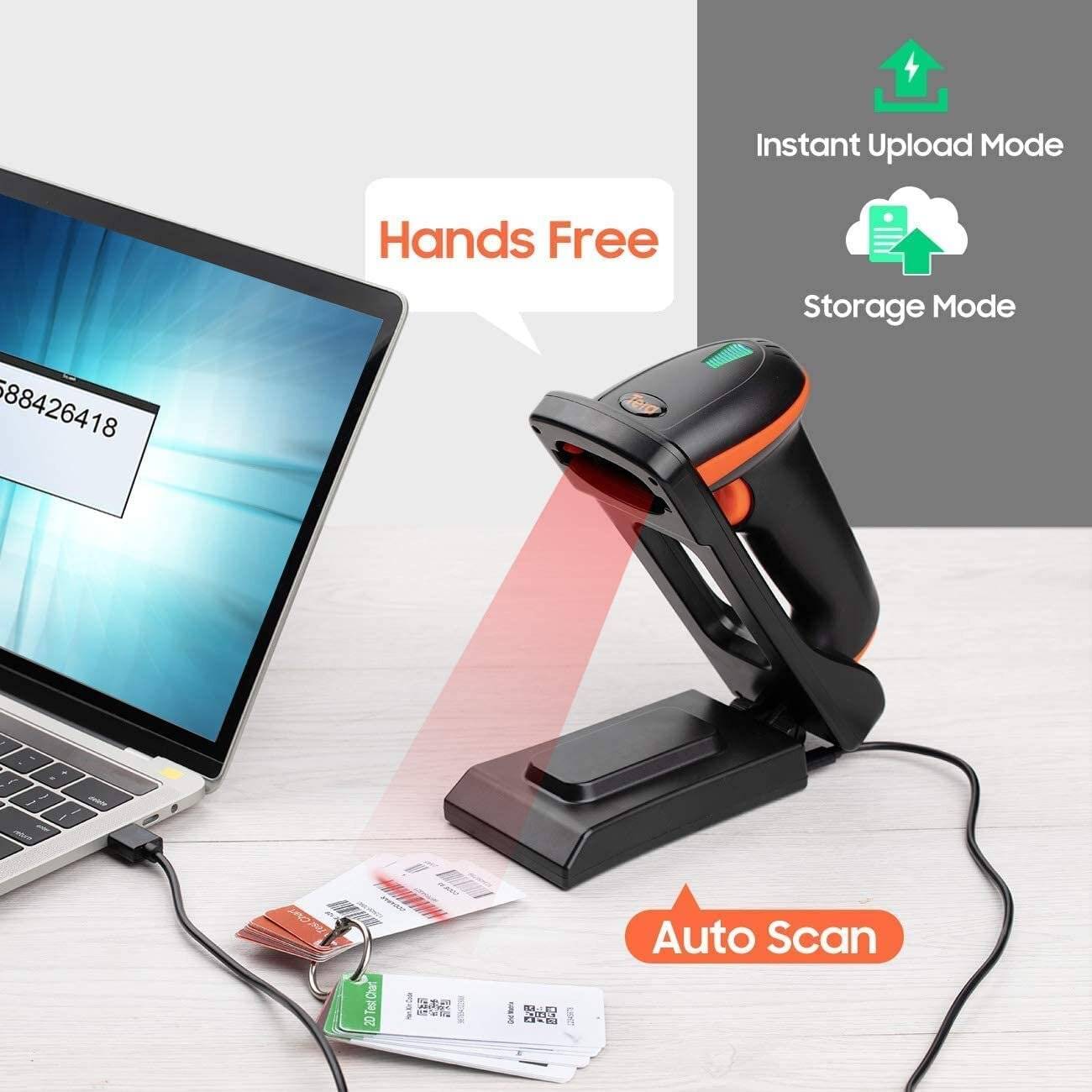 Tera Barcode Scanner 1D 2D QR Kabellos 2,4 GHz USB Handscanner, D5100-CR-2