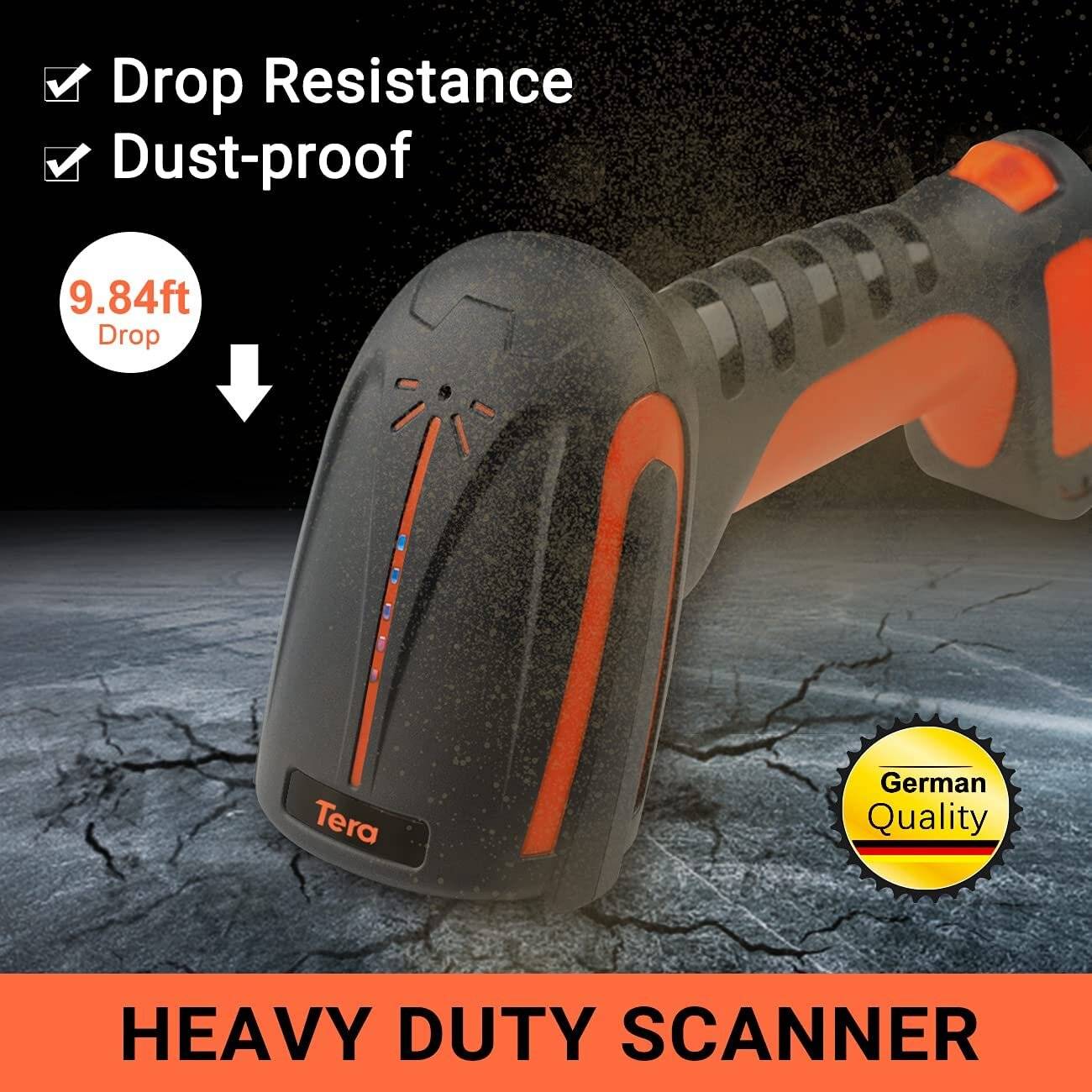 Tera Pro Barcodescanner QR 2D 1D Bluetooth Kabellos 2,4G USB-C 2500mAh Ständer 8100 Orange-3