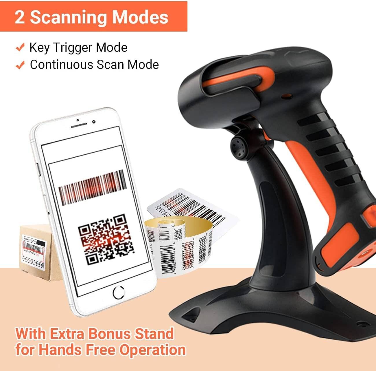 Tera Pro Barcodescanner QR 2D 1D Bluetooth Kabellos 2,4G USB-C 2500mAh Ständer 8100 Orange-2