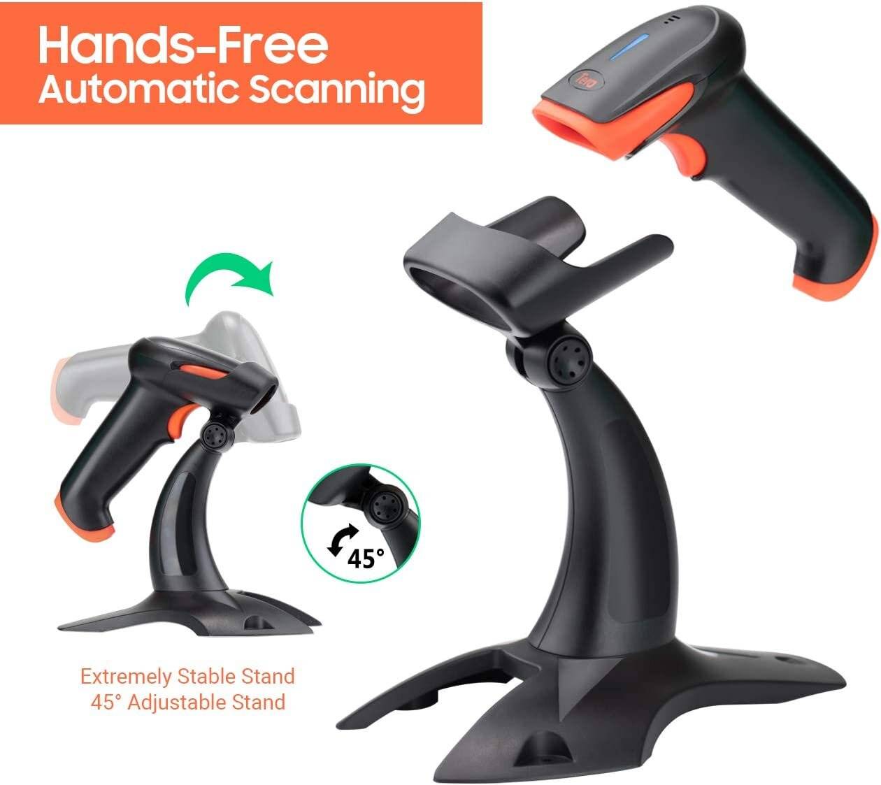 Tera Barcode Scanner 2D 1D 2.4 GHz/Bluetooth/USB2000mAh Akku /Kabel/Ständer, HW0002 Koralle-2