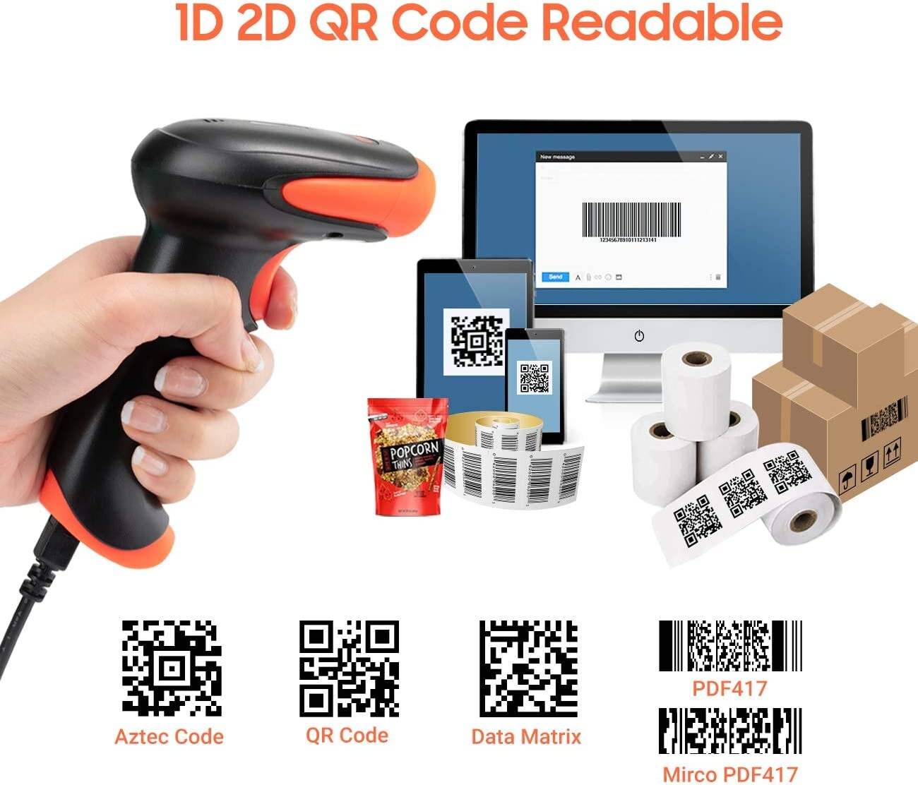 Tera Barcode Scanner 2D 1D 2.4 GHz/Bluetooth/USB2000mAh Akku /Kabel/Ständer, HW0002 Koralle-3